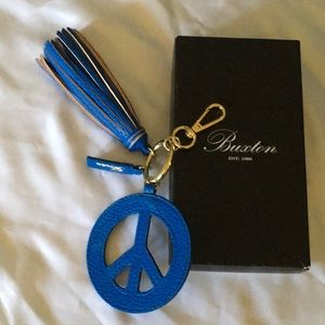 Buxton Leather Peace Keyring ‘Royal Blue’ NWOT